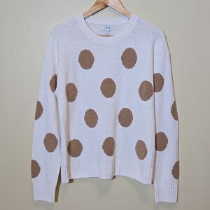 J. Crew Polka-dot Crew Neck Sweater Size Medium Ribbed Trim Minimalist Vanilla